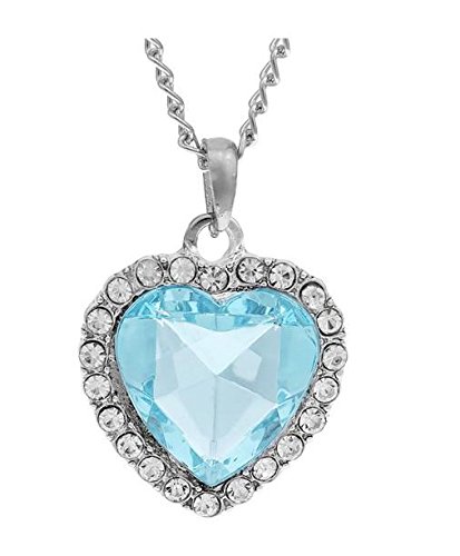 AoE PerformanceHeart Of The Ocean Light Blue Silver Necklace Chain Costume Jewellery Titanic