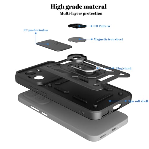 Image of Shockproof Back Case Cover for Vivo T5 Pro /Y500 5G, Shockproof Vivo T5 Pro /Y500 Back Cover, Ring Case with Kickstand and Camera Protection Shutter - Black