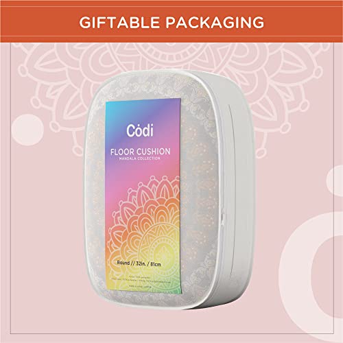 Codi Meditation Floor Pillow Round Large Pillow for Adults Bohemian Mandala Circle Floor Cushion Outdoor Fireplace Yoga Living Room 32" Yellow Memory Foam