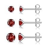 Silver Stud Earrings for Women - S925 Sterling Silver Cubic Zirconia Stud Earrings Set | Hypoallergenic Earring January Birthstone Garnet Wedding Birthday Chritsmas Jewellery Gift, Size: 3mm/4mm/5mm