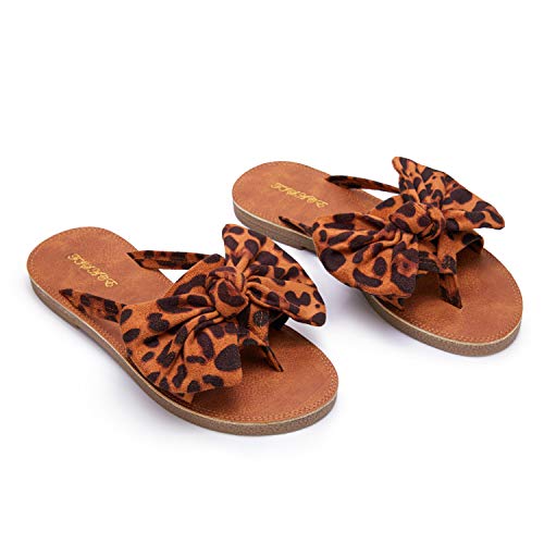 Image of FISACE Womens Bow Flat Sandals Flip Flops Slide Sandals Summer Beach Shoes