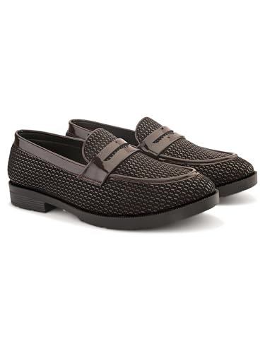 Image of STANPHORD Mens Loafers Men Brown Textured pu Round Toe Formal Slip on Moccasins Comfortable Durable Loafers Shoes