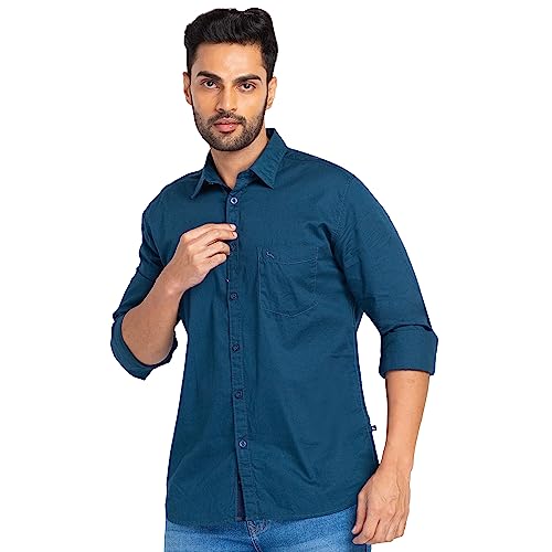 Image of Parx Men's Pure Cotton Solid Pattern Slim Fit Semi Cutaway Collar Full Sleeve Casual Shirt
