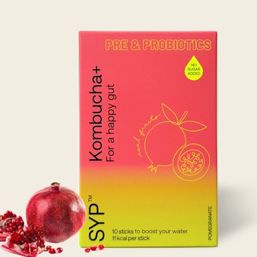 SYP Kombucha + Pomegranate | For Your Daily Gut Health | Low Calories - Low Sugar - Live Cultures - No Alcohol - No Artificial Colors - Natural Fruit Juice | Contains 10 (5gx10) | 9Kcal Per Stick