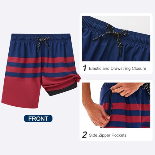 Image of HODOSPORTS Mens 7 inch Swim Trunks with Compression Liner S-6XL Quick Dry Swimming Shorts Zipper Pockets Swimsuits