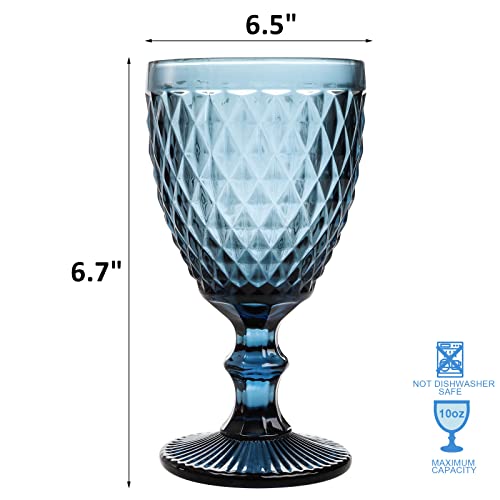 Zoofox Set Of 6 Wine Glasses, 10 Oz Colored Glass Goblet With Diamond Pattern, Embossed High Clear Glassware For Party And Wedding (Multi-Colors) #TOP1