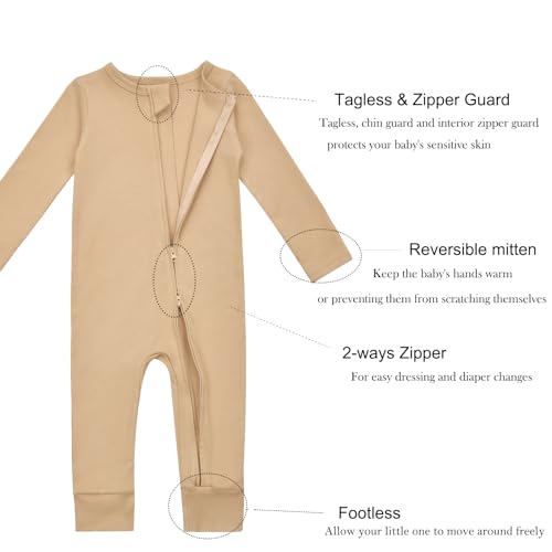 Aablexema Baby Cotton Fooltess Pajamas with Mitten, 3-pack Infant Romper Zip Up One Piece Jumpsuits Outfit3