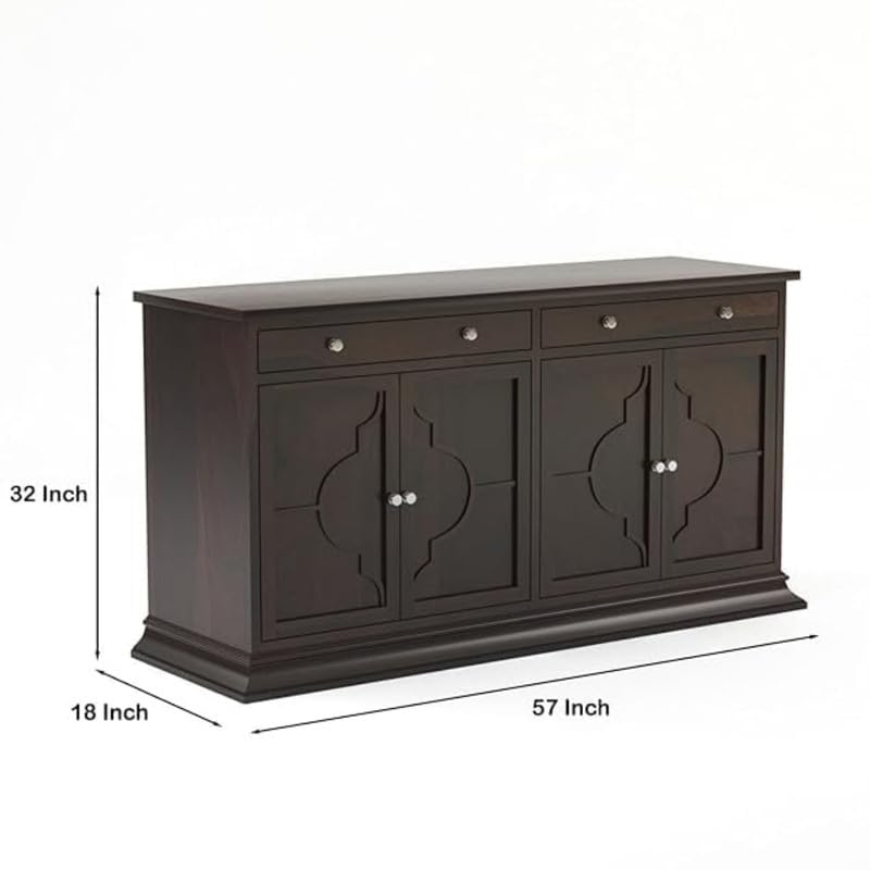 Image of SHIKHA WOOD CRAFT Solid Sheesham Wood Sideboard Cabinet with 4 Doors and 2 Drawers Storage | Wooden Kitchen Cabinet, Crockery Unit, Dining Room Organizer, Living Room Storage Furniture (Walnut Finish)