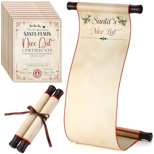 AmazingSpark Christmas Santa's Nice List Scroll and 20 Pack Certificate 7.9 x 31.5 Inch Paper Christmas Santa Role Play Prop Workshop Decoration Xmas Photography Prop Accessories for Hand Writing