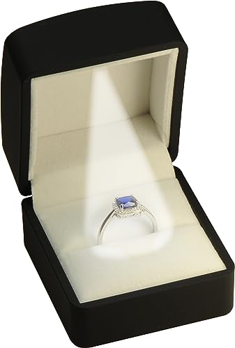 Image of LED Black Ring Box for Proposal, Wedding, Engagement, Birthday, Valentine' Day, Mother's Day, Father's Day, Christmas...Luxury Arc Shaped Top Design LED Ring Jewelry Gift Box with Light for Men for Women for Girls Box Dimension 2.28〞(W)*2.48〞(D)*1.65〞(H)