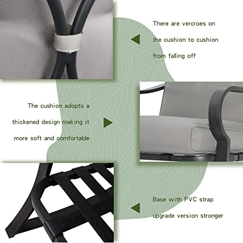 Patiomore Outdoor 3-Piece Rocking Chairs Patio Furniture Bistro Set, Black Metal Chairs And Glass-Top Coffee Table With Thick Cushions, Gray #TOP5