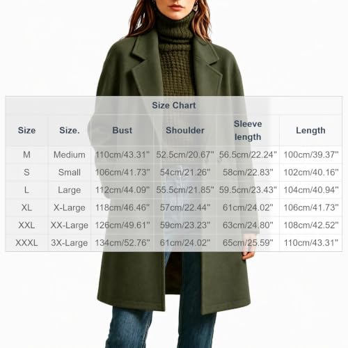 Womens Trench Coat Double Breasted Lapel Jacket Fall Winter Outerwear - image 3