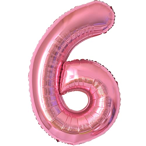 Number Balloons 6,Pink 6 Balloon 40 Inch Giant Helium Foil Number Balloons for Boys Girls Party Decor Birthday Anniversary Graduation Party Decorations Supplies