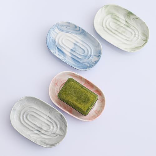 Porte-savon ovale céramique marbre vert antidérapant salle de bain - 5