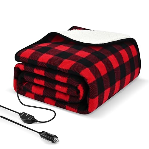 Sino Salected Heated car Blanket - 12 Volt Electric Blanket for car, Portable Heated Blanket for Car, Truck, SUV, RV & Camping, with Upgraded Temperature Controller, 59