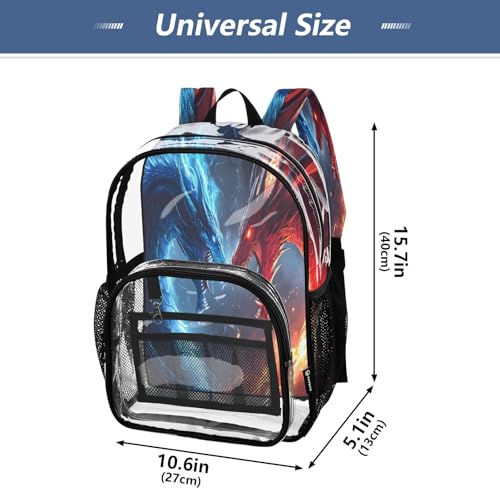Clear Backpack for School Fire Blue Red Dragon Transparent Bookbag for Girls See Through PVC Boy Backpacks4