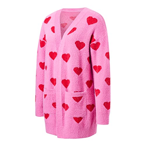 Mom and Daughter Matching Clothes Women Little Girls Heart Cardigan Sweater Valentine's Day Cardigan with Pockets3
