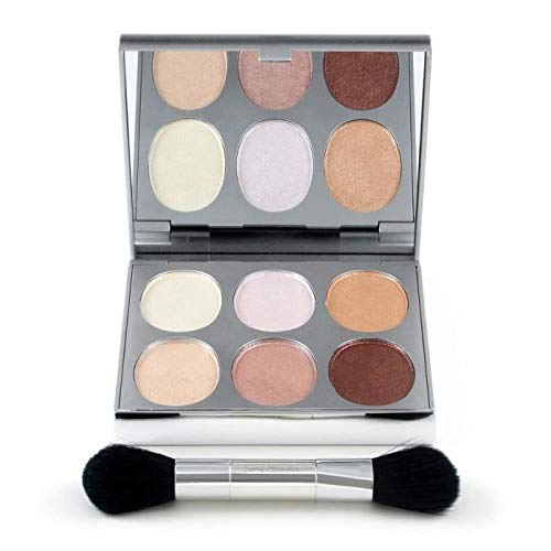 New Again by Jerome Alexander Highlighter Palette & Brush, 6 Buildable & Blendable Micronized Powder Highlighting & Contouring Shades (Cool Tones)