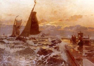 Peinture à l'huile de Sailing Ships par Heinrich Petersen-Angeln en format 30 x 36 pouces