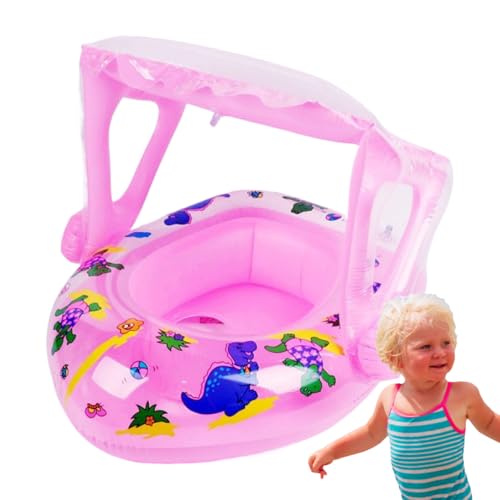 Flotador de agua para bebé con toldo, bote de natación inflable con temática de dinosaurios con parasol, juguete de agua para niños de 1 a 5 años, bote de natación inflable con parasol para niños y
