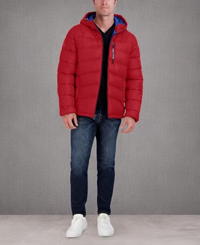 Image of Nautica Men's Midweight Quilted Faux Memory Puffer Jacket -Adjustable Hood Insulated Winter Coat