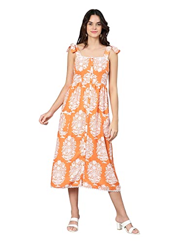 Image of oxolloxo Truffle Orange Printed Women Long Dress