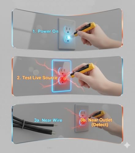 Image of Skypearll Analog Voltage Tester, 90~1000V AC Electric Voltage Power Detector Alert Sensor Tester LED Light Non-Contact Pen Safe Power Sensor for Home & Professional Use, Yellow