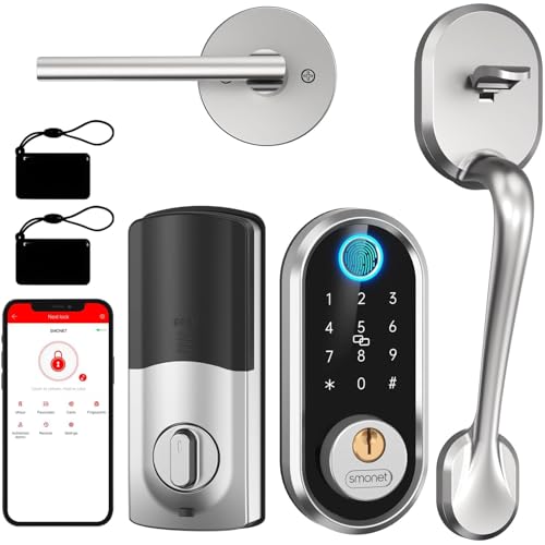 Keyless Entry Door Lock Handle: SMONET Smart Front Door Lock Set Alexa Deadbolt Locks with Handle Bluetooth Electronic Digital Keypad with APP Voice Control Keyfob Auto for Home
