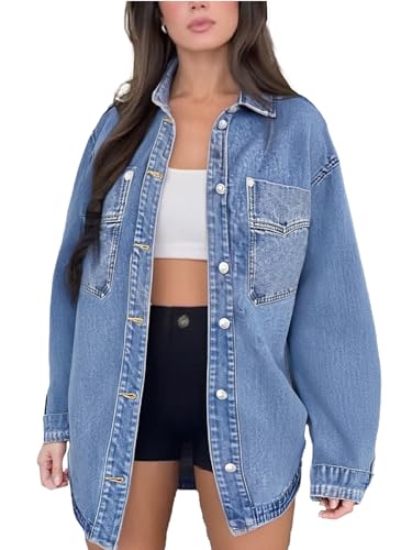 PAOLA RIBONI Womens Denim Jacket Wash Jean Jacket Coats With Pockets (US, Alpha, X-Large, Regular, Regular, Blue)