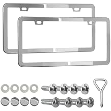 2PCS License Plate Frames, License Plate Holder, 2 Holes Car Licence Plate Covers with Screws Washers and Caps, Universal Car Accessories Silver Stainless Tag Frame for Women and Men White