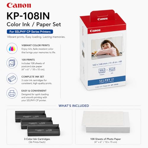 Image of Canon SELPHY CP1500 Wireless Compact Photo Printer White Bundle with KP-108IN Color Ink & Paper Set, Slinger Alpine 160 Shoulder Bag, Power Adapter, Paper Cassette and AC Cable (Black)