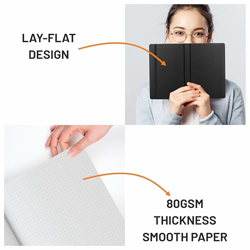 Image of Anupam Fluct A5 Dot Grid Journal + Snapy 0.7mm Gel Pen Combo | 160 Pages | 80 GSM Acid-Free Paper | Lay-Flat Hardcover | Pen Loop | Waterproof Quick-Dry Ink | Writing Kit for Office & Daily Journaling (Black)
