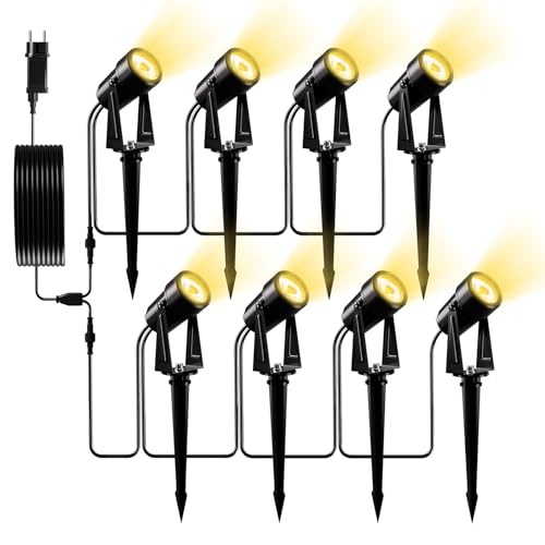 Yuusei Gartenbeleuchtung mit Strom, 8 in 1 Pack 29.8M Gartenlampen für Draußen, 3000K Warmweiß 27V LED Gartenleuchten mit Strom, IP65 Wasserdicht...
