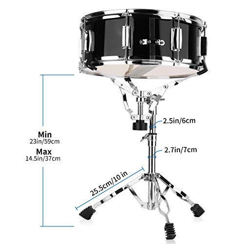 14 inch Snare Drum Set with Gig Bag, a pair Sticks,drum Stand and Drum Keys,a pair practice gloves for Students,Beginners (14\'\', Black)