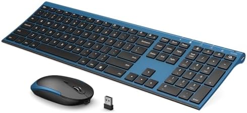 Vssoplor Wireless Keyboard and Mouse, Rechargeable Ultra Slim, Black Blue | Quiet Full-Size Keyboard and Mouse Combo Set, for Laptop, PC, Notebook, Desktop, 2.4GHz Stable Connection, Ideal for Office