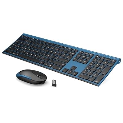 Vssoplor Wireless Keyboard and Mouse, Rechargeable Ultra Slim, Black Blue