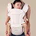 Bebamour Baby Carrier with Hip Seat,All-Position Breathable Mesh Hip Seat & Carrier 0-36Months with Head Hood, 3 PCS Teething Pads, Waist Extender,Storage Bag & Pacifier Case(Khaki)