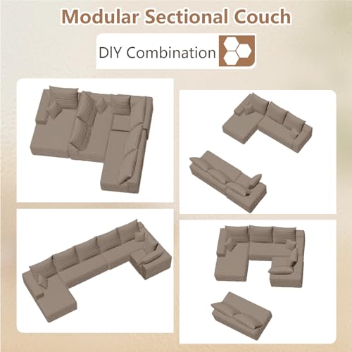 Image of Oversized Modular Sectional Sofa Couch, Large 6 Seater Corner Sofa Modern U Shaped Sectional Couch Cloud Couches for Living Room, Office, Spacious Space, Corduroy, No Assembly Required, Camel