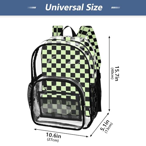 Funny Black Green Checkered Plaid Clear Backpack Heavy Duty See Through Transparent PVC BookBag for Kids Boy Girl Adult School Work4