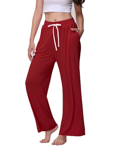 Image of Veseacky Women's Wide Leg Lounge Pants Yoga Pajamas Comfy Stretch Drawstring Pajamas Puls Size Dance Bottoms S-4XL