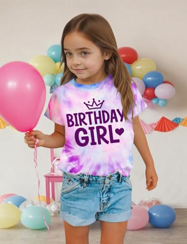 Image of YHHR Birthday Girl Shirt Tie Dye Girls Birthday Shirts 7-14 Year Kids Tops | Girls Birthday T Shirt, Cute B-Day Gifts Party Tops ,Birthday Outfits ,Letter Print Tees ,Graphic Short Sleeve Tee Tops