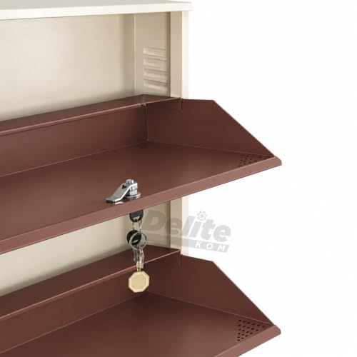 Image of DELITE KOM AIRO 24 inch 6 Shelf Double Decker Metal Shoe Rack Wall Mount for Home with Lock | Air-Vent Panels Keep Shoes Odour-Free | 18 Shoes /30 Slippers | 1Yr Warranty | 41x24x8 Ivory Coffee | DIY
