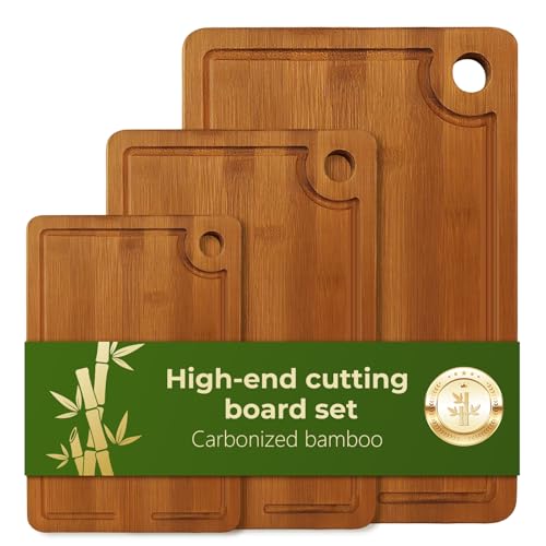 Set de 3 tablas de cortar de bambú con mango y ranura miniatura 1