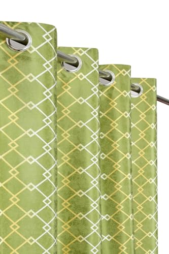 Image of Check Pattern Long Door Curtains for Living Room | Drawing Room Parde | Curtain Panel for Window, Green Color 9 Feet 2 Pcs Set Curtains