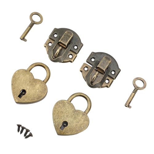 Cryfokt レトロアンティーク亜鉛合金掛け金クラスプ、キー付きハート型南京錠、装飾キャビネット用多目的使用 (ブロンズ)