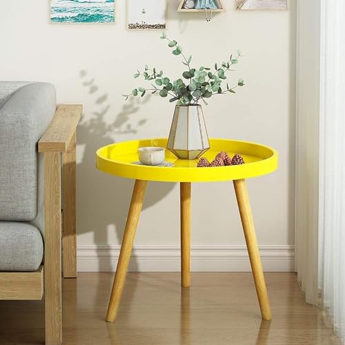 Image of Small Round Coffee Table, Modern Side Table with 3 Stable Legs, Multifunctional Sofa Side Table for Balcony Office (Yellow)