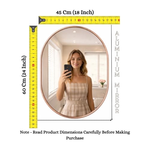 Image of Metal Frame Mirror Glass for Wall /Aluminium Circular Bathroom Wall Mirror 18x24 Inch /Mirror for Bathroom /Bedroom /Living Room /Entryway /Dressing Room /Decorative /Vanity| AM1824A6