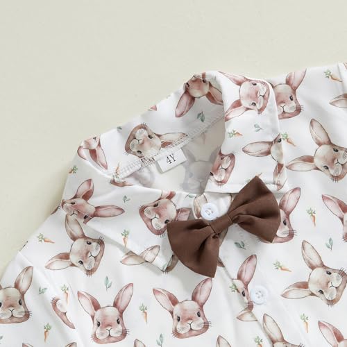 Image of Owl's-Yard Baby Boy Easter Outfits Rabbit Carrot Short Sleeve Button Down Shirts and Solid Color Shorts 2 Pcs Summer Set