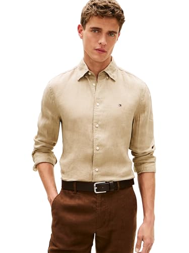 Image of Tommy Hilfiger Men's Long Sleeve Casual Linen Button Down Shirts in Regular Fit