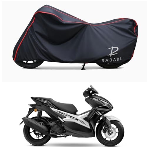 Image of Waterproof Bike Body Cover Compatible for | Yamaha Aerox 155 BS6 | Taffeta Fabric, Red Piping Design, Bottom Elastic Fit | Dustproof, Sun UV & Rain Protection for All Bikes